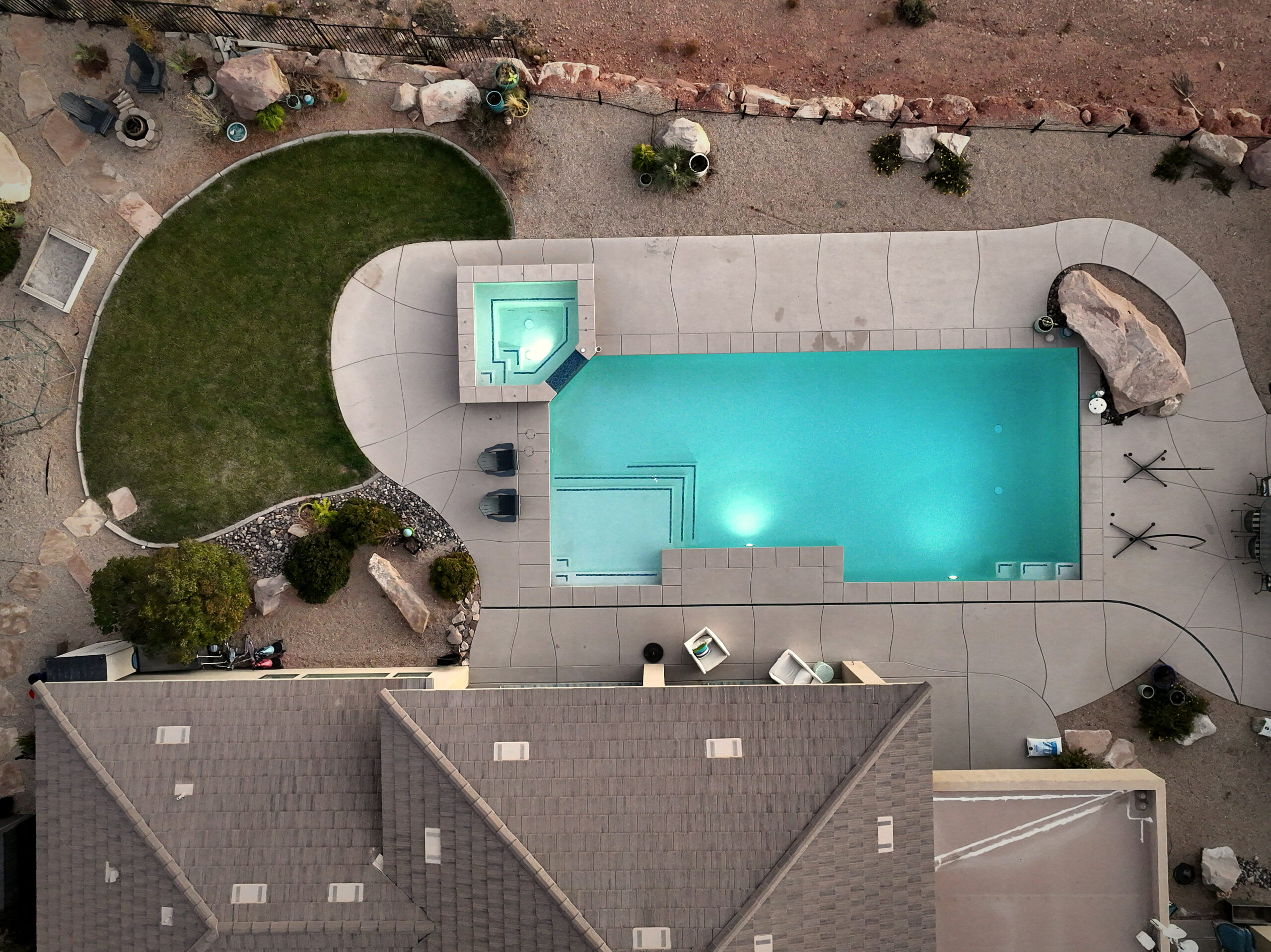Aerial view of pool excavation and steel framework by Paragon Pools