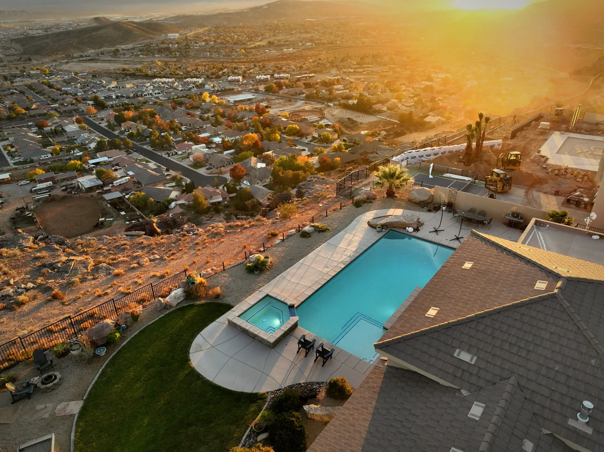 Aerial drone view of St. George, Utah and the surrounding red rock landscape